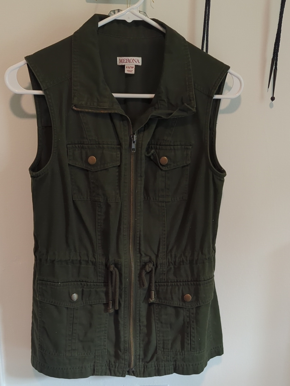 Merona Olive Green Sleeveless Utility Jacket with Drawstring